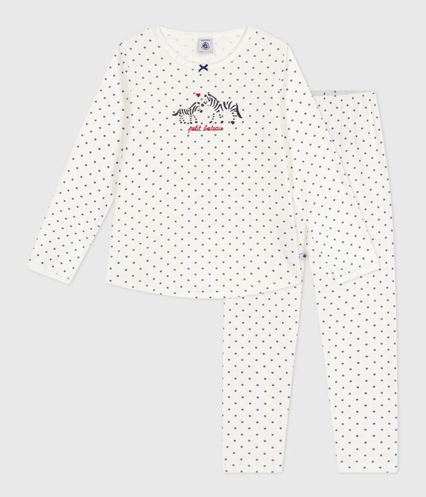 Children's spotty printed cotton pyjamas blue/blue