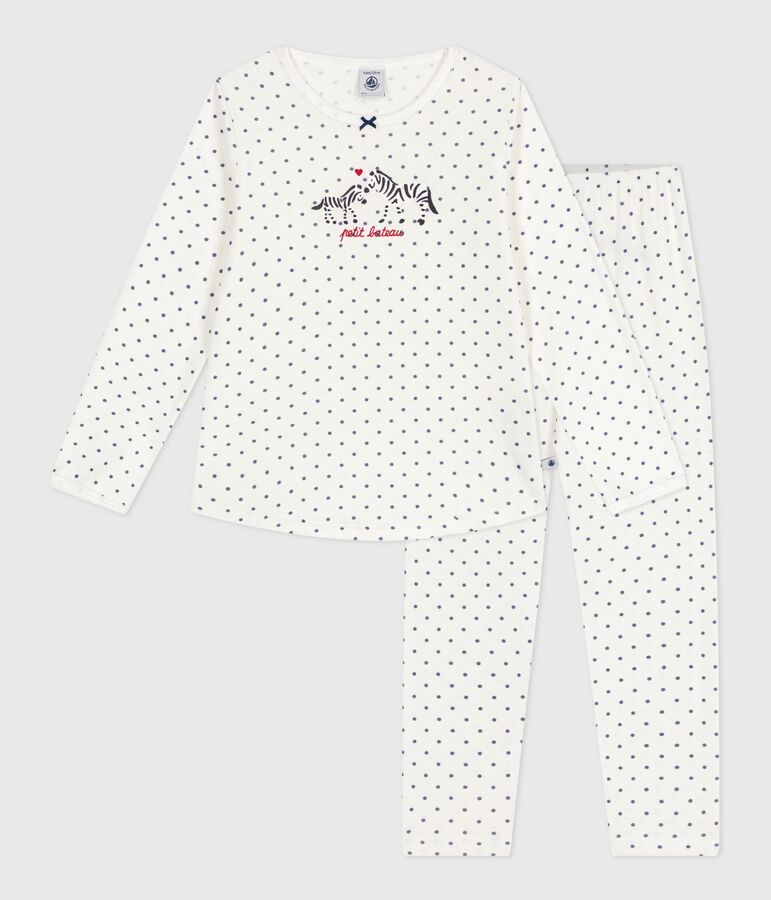 Children's spotty printed cotton pyjamas white/blue