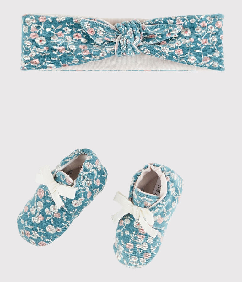 Baby Girls' Floral Velour Headband and Bootees Set MOZAIK /MULTICO ecru