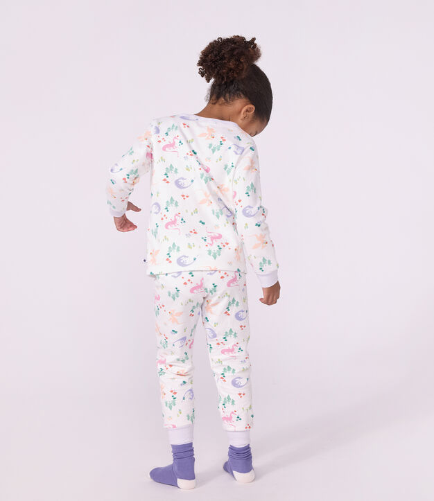 Children's pyjamas in fleece with a dragon print white/multicolor