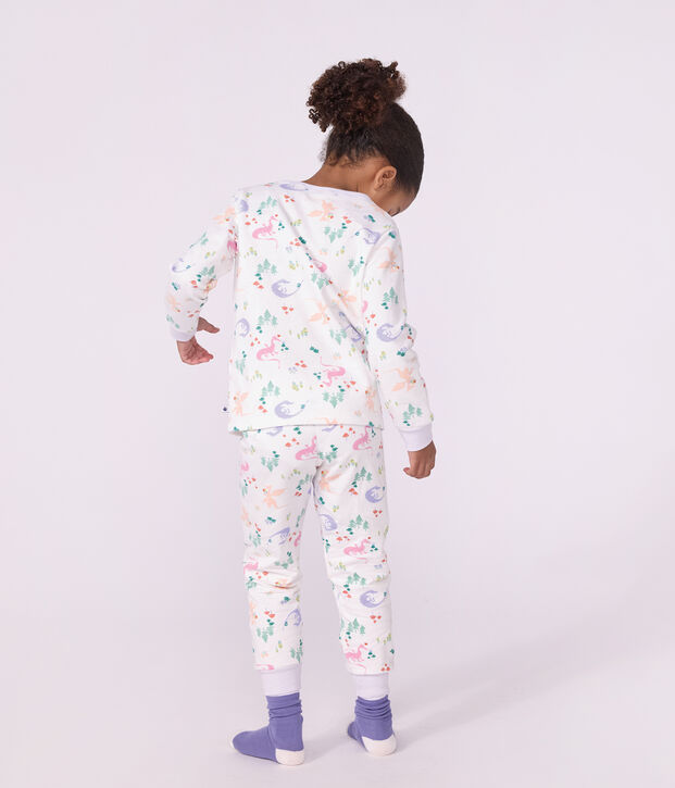 Children's pyjamas in fleece with a dragon print white/multicolor
