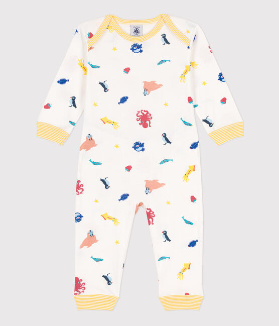 Popperless and Footless Cotton Sea Animals Sleepsuit MARSHMALLOW white/MULTICO white