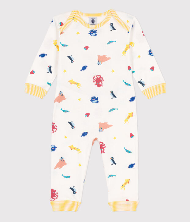 Popperless and Footless Cotton Sea Animals Sleepsuit white/multicolor