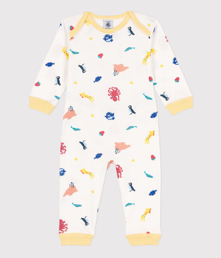Popperless and Footless Cotton Sea Animals Sleepsuit MARSHMALLOW white/MULTICO white