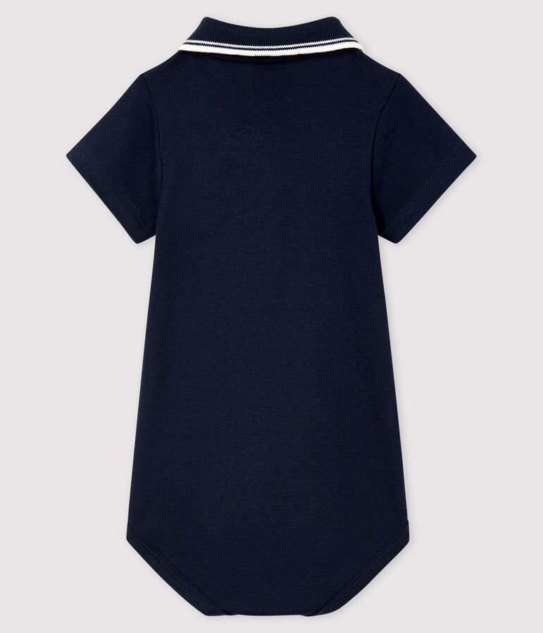 Babies' Short-Sleeved Cotton Bodysuit with Polo Shirt Collar blue
