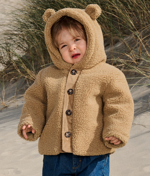 Babies' sherpa coat with a hood LATTE