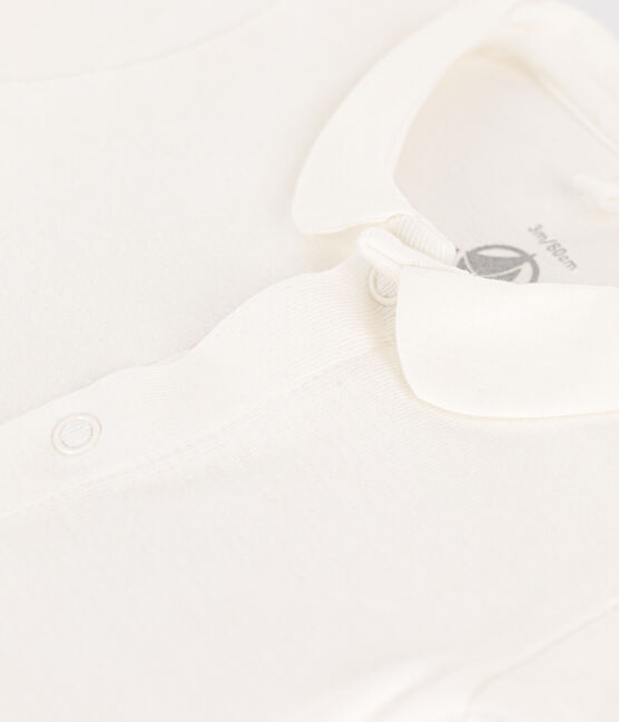 Babies' Short-Sleeved Cotton Bodysuit with Collar MARSHMALLOW white
