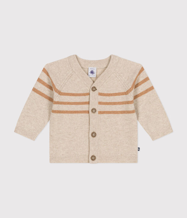 Knitted cardigan containing wool Ecru/brown