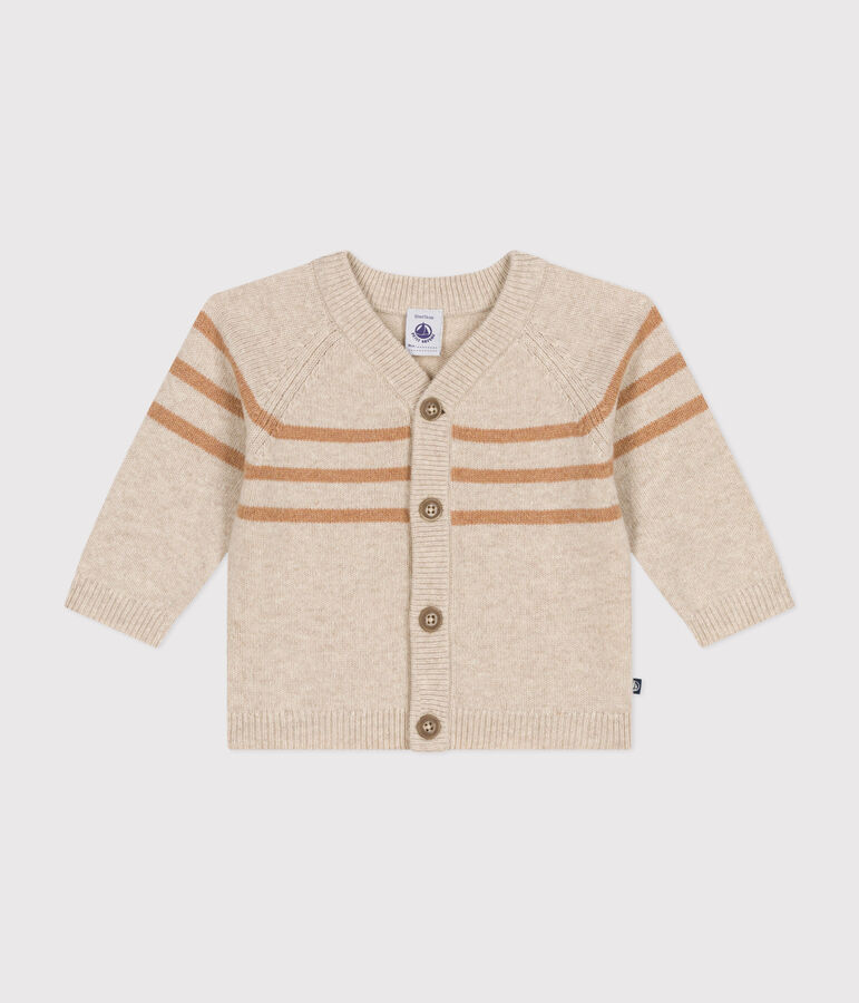 Knitted cardigan containing wool Ecru/brown