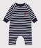 Babies' long stripy cotton jumpsuit blue/white