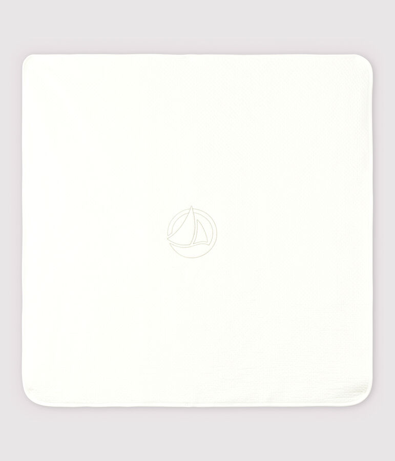 Babies' Organic Cotton Quilted Tube Knit Blanket MARSHMALLOW white