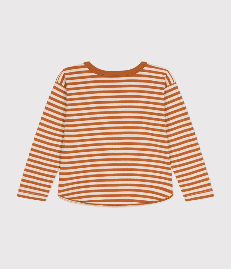 Children's Long-Sleeved Stripy Tube Knit T-Shirt brown/ecru