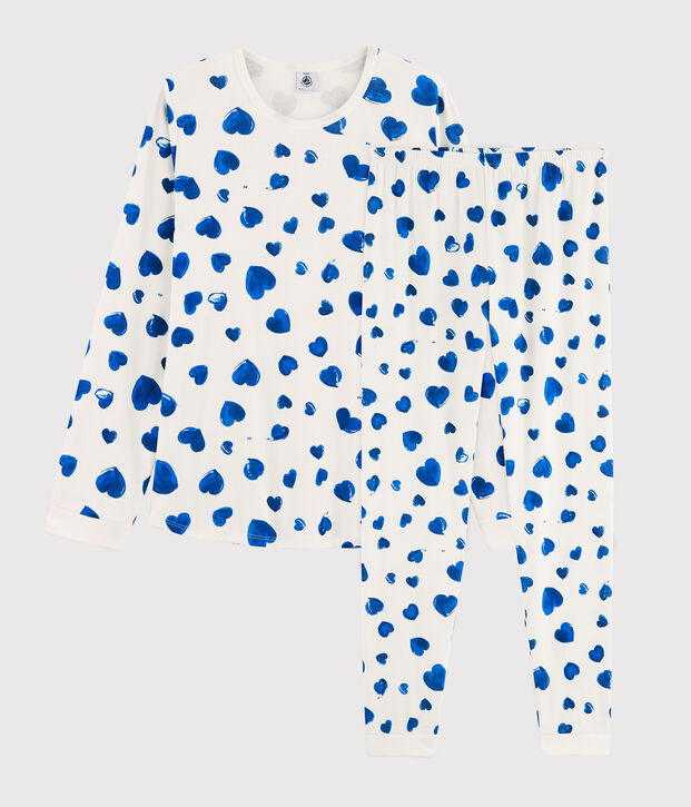 Girls' or Women's Heart Print Ribbed Pyjamas white/blue