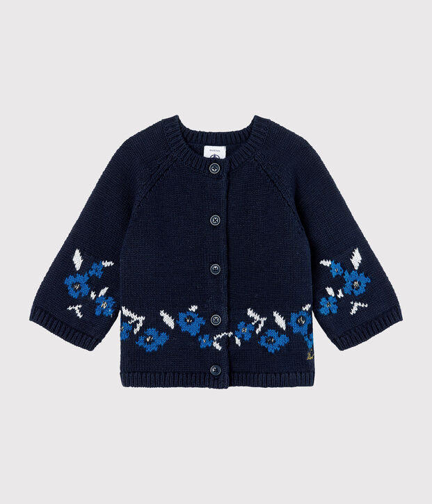 Baby Girls' Wool/Cotton Knit Cardigan blue/multicolor