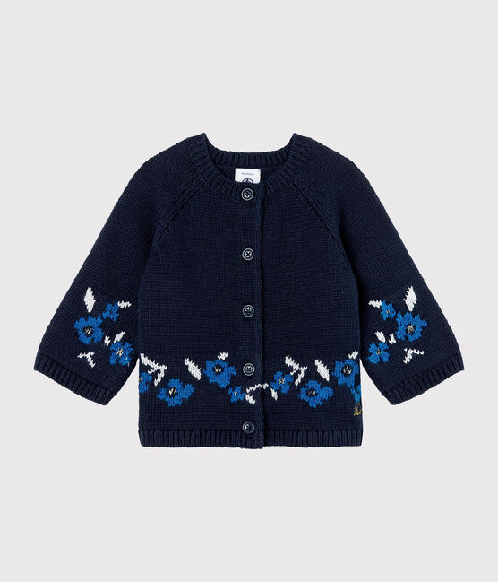 Baby Girls' Wool/Cotton Knit Cardigan SMOKING blue/MULTICO white