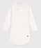 Babies' Long-Sleeved Cotton Bodysuit With Ruffle Collar MARSHMALLOW white