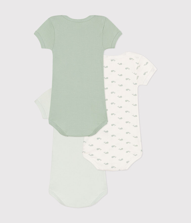 Babies' short-sleeved whale-themed cotton bodysuits - 3-Pack multicolor