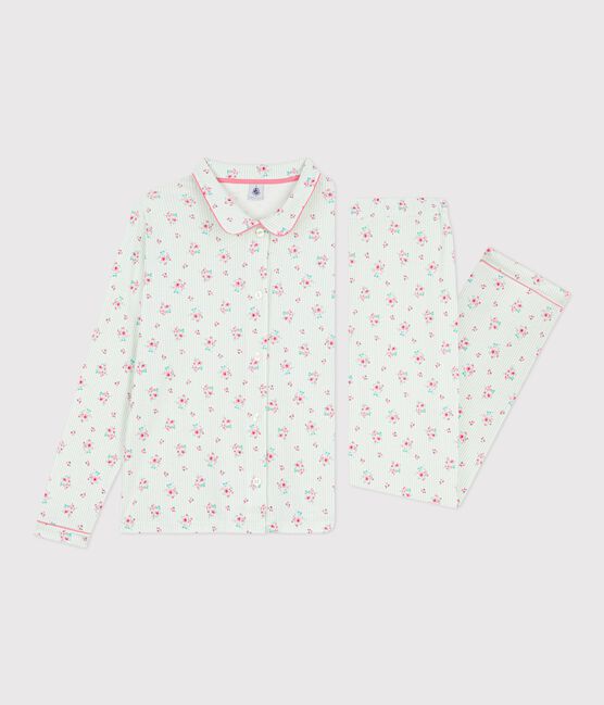 Women's buttoned printed cotton pyjamas MARSHMALLOW white/MULTICO white