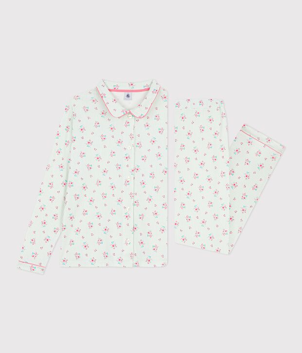 Women's buttoned printed cotton pyjamas white/multicolor