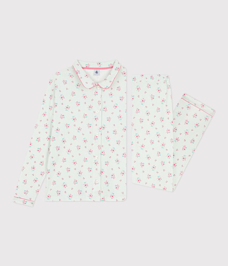 Women's buttoned printed cotton pyjamas white/multicolor