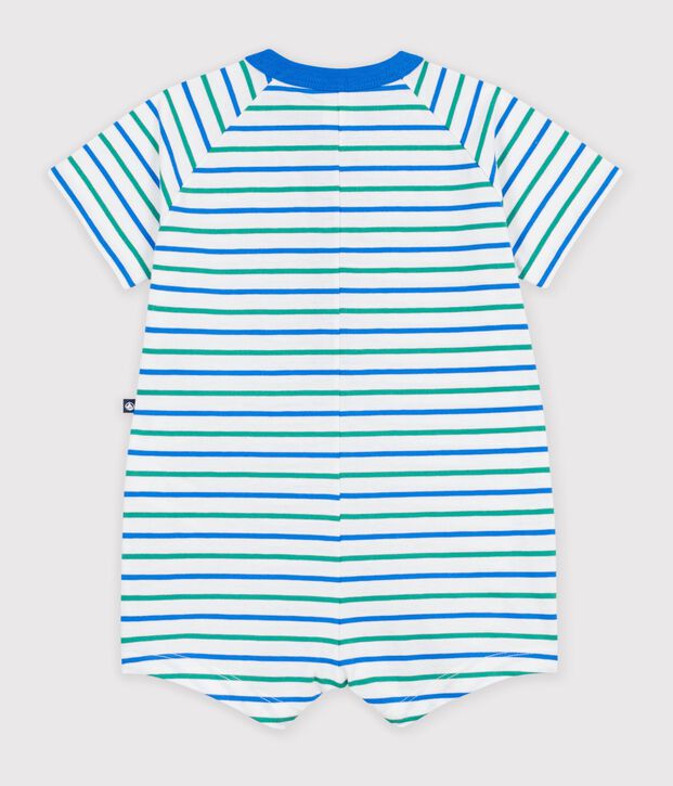 Babies' short stripy cotton playsuit white/multicolor