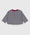 Babies' long-sleeved stripy cotton T-Shirt SOIR blue/MILK