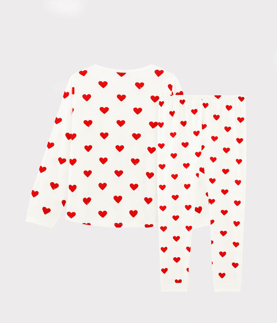 Children's Hearts Print Fleece Pyjamas MARSHMALLOW white/TERKUIT red
