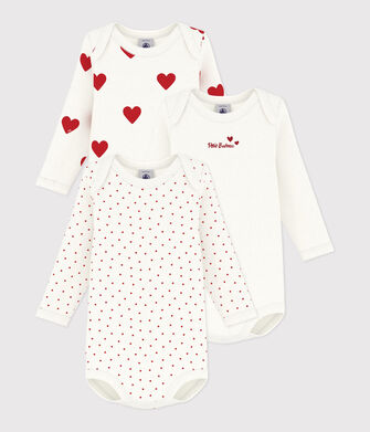 Babies' heart patterned long-sleeved cotton bodysuits - Pack of 3