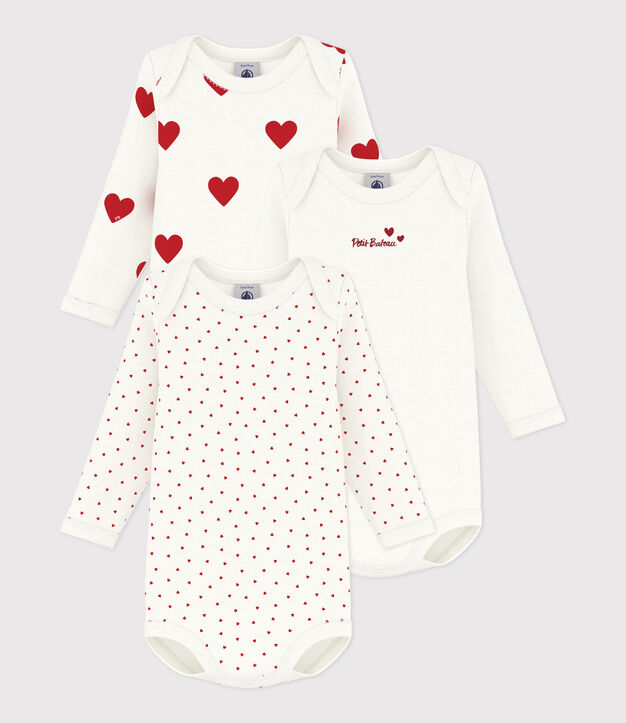 Babies' heart patterned long-sleeved cotton bodysuits - Pack of 3 multicolor