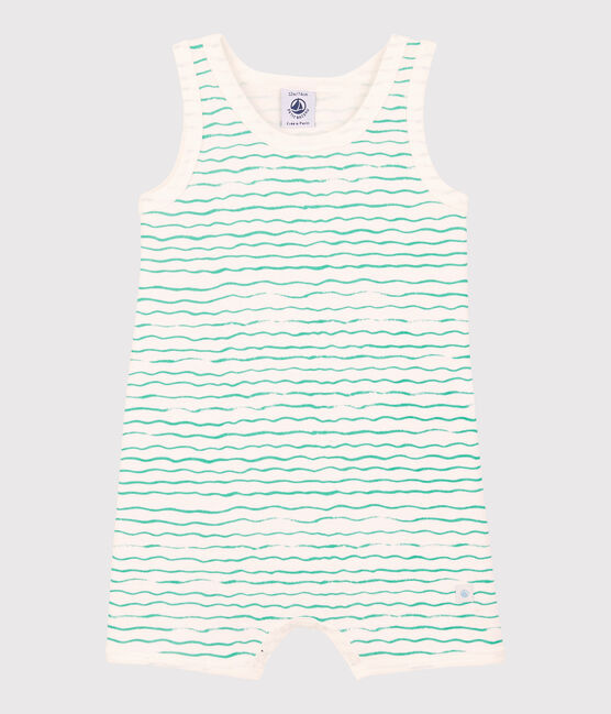 Babies' Wave Pattern Cotton Playsuit MARSHMALLOW white/VERT