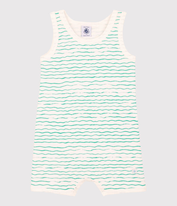 Babies' Wave Pattern Cotton Playsuit white/green