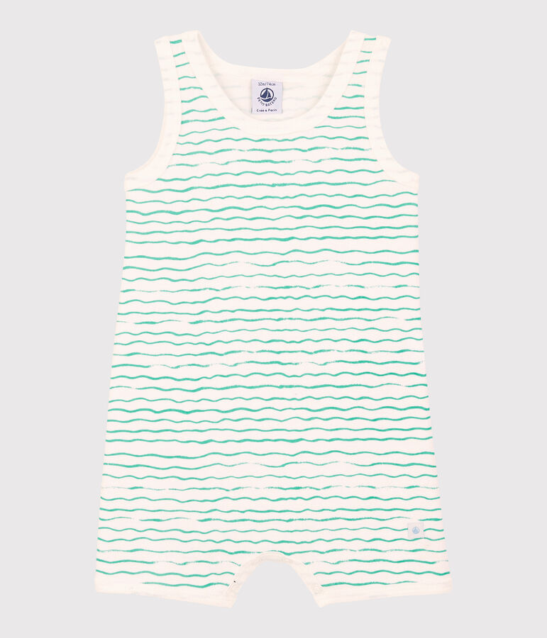 Babies' Wave Pattern Cotton Playsuit white/green
