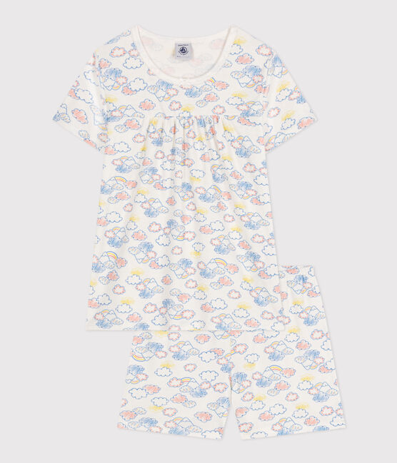 Children's Short Cotton Rainbow Print Pyjamas MARSHMALLOW white/MULTICO white