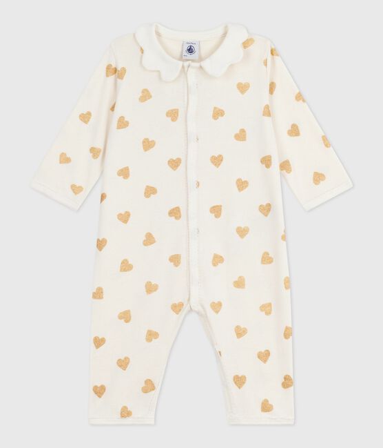 Babies' footless golden heart-print cotton pyjama suit MILK /DORE