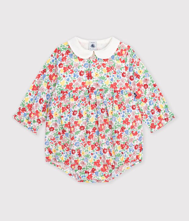 Babies' flower print cotton playsuit white/multicolor