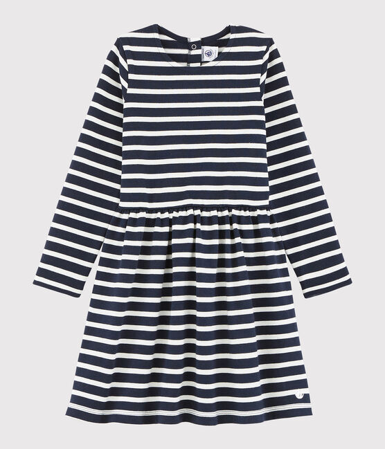 Girl's Long-sleeved Dress SMOKING blue/MARSHMALLOW white