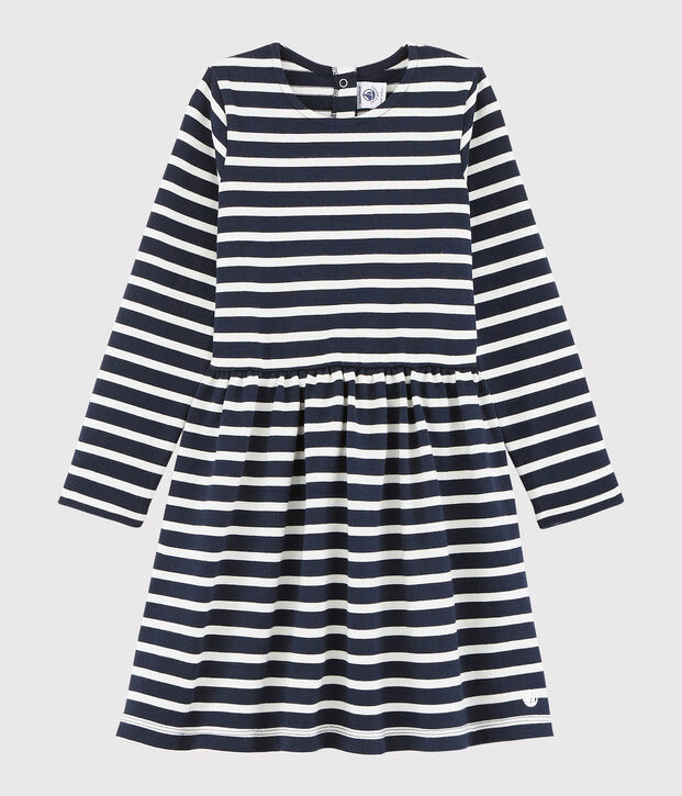 Girl's Long-sleeved Dress blue/white