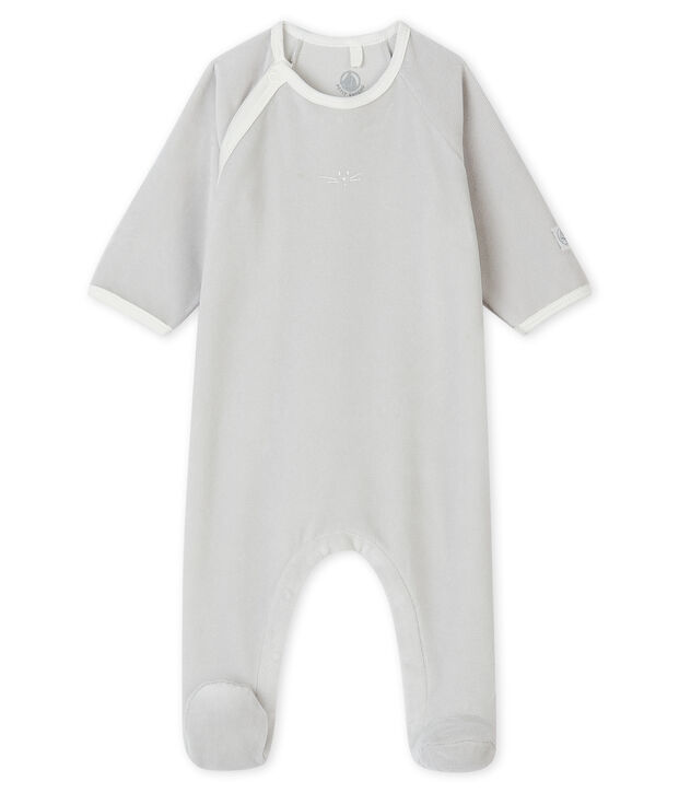 Babies' Velour Cat Sleepsuit grey/blue