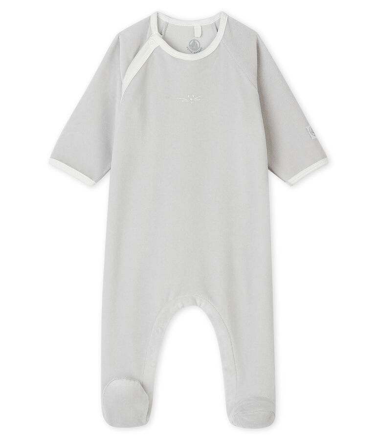 Babies' Velour Cat Sleepsuit grey/blue