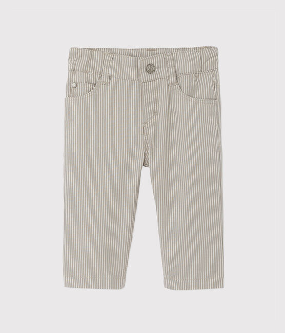 Baby boys' striped trousers MINERAI grey/LAIT white