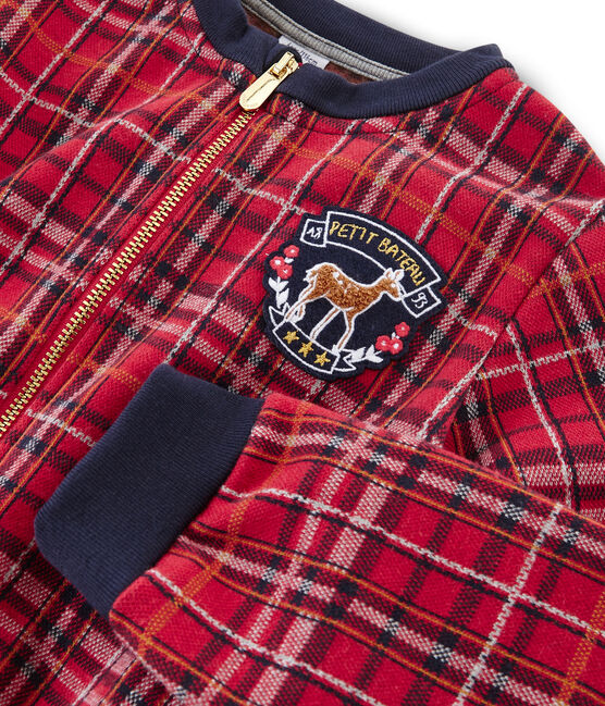 Girls' Tartan Baseball Jacket TERKUIT red/MULTICO white