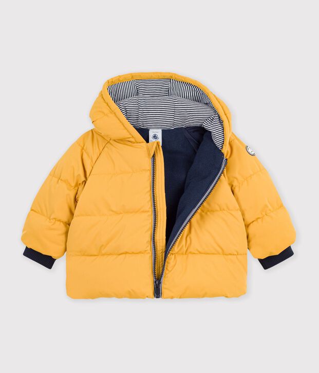 Babies' puffer jacket in plain polyester yellow