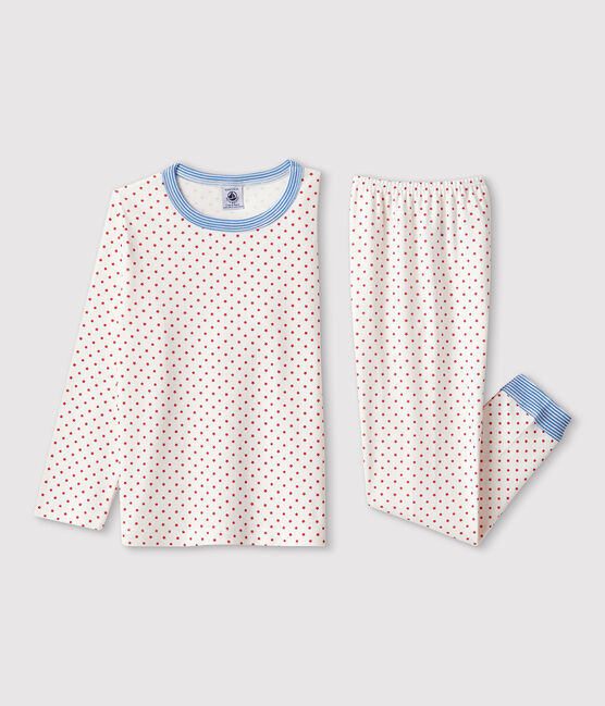 Unisex Patterned Organic Cotton Pyjamas MARSHMALLOW white/PEPS red