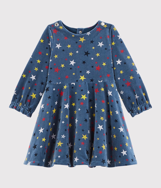 Baby girl's long-sleeved dress MEDIEVAL blue/MULTICO white