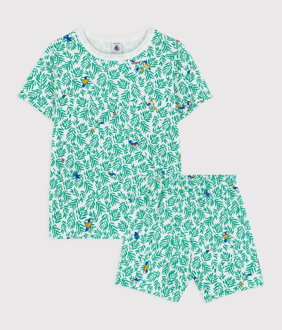 Boys' Plant Print Cotton Short Pyjamas MARSHMALLOW white/MULTICO white