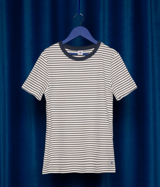 Women's Iconic Striped Cotton T-Shirt MARSHMALLOW white/SMOKING blue