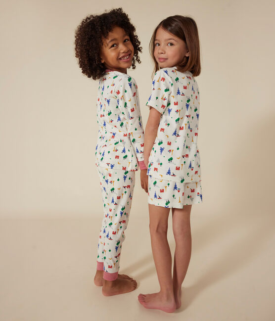 Children's Short Cotton Paris Print Pyjamas MARSHMALLOW white/MULTICO white
