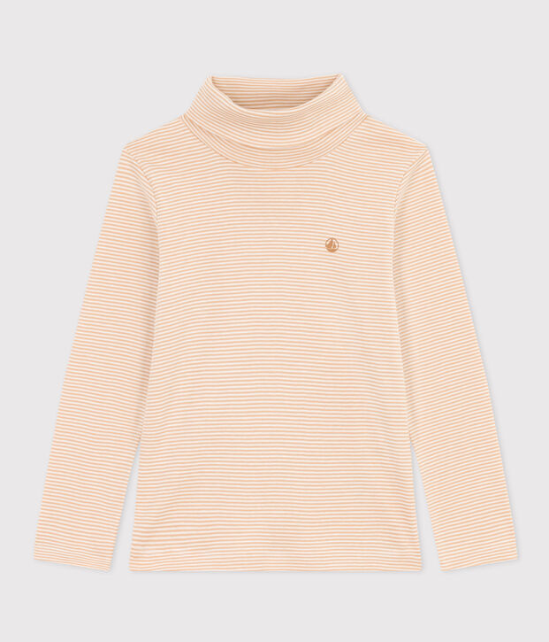 Children's Unisex Stripy Cotton Polo Neck beige/white