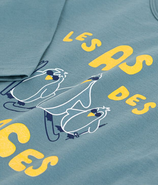 Children's long-sleeved printed cotton T-shirt blue