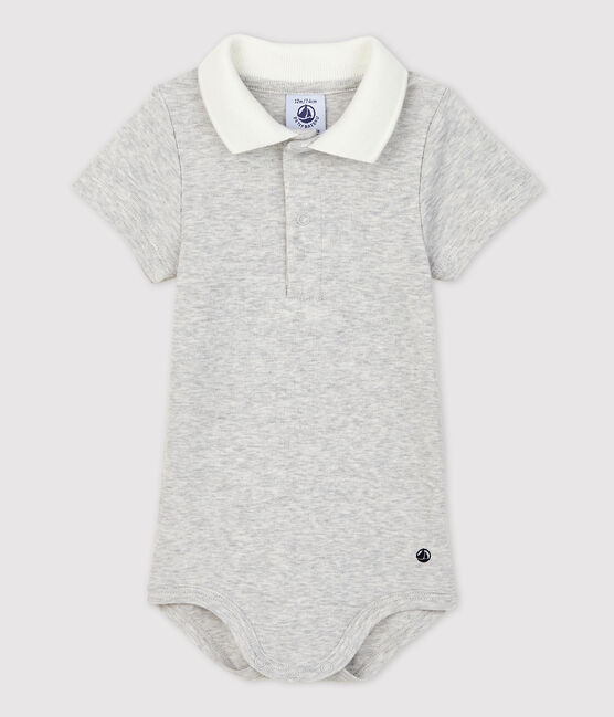 Babies' Short-Sleeved Organic Cotton Bodysuit with Polo Shirt Collar BELUGA CHINE grey
